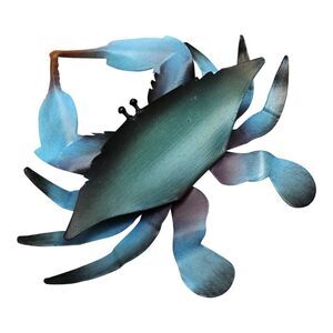 Blue Crab Painted Metal Two Dimensional Wall Plaque 8.5 Inches
